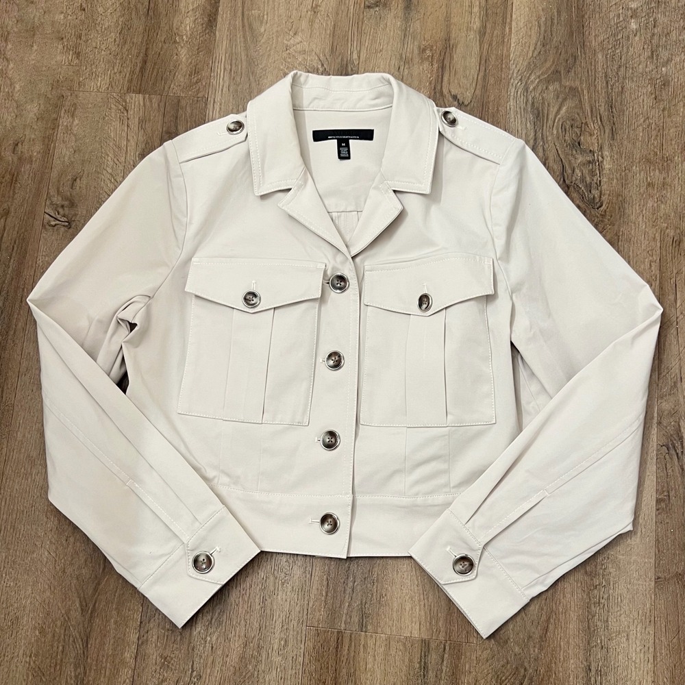 White House Black Market Womens Cropped Utility Jacket in Pearl Dust Size Medium